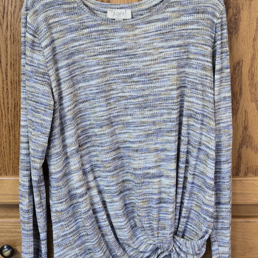 Loft Outlet Womens Size Medium Ribbed Striped Long Sleeve Top With Cute Twist